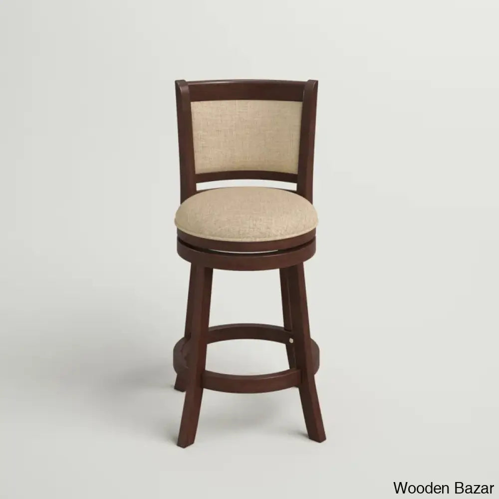 Ledax Swivel Upholstered Counter And Bar Stool (Set Of 2) - Wooden Bazar Cherry / Beige (24” Seat