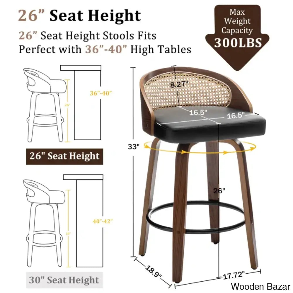 Leeanaz Swivel Faux Leather Counter & Bar Stools - Wooden Bazar