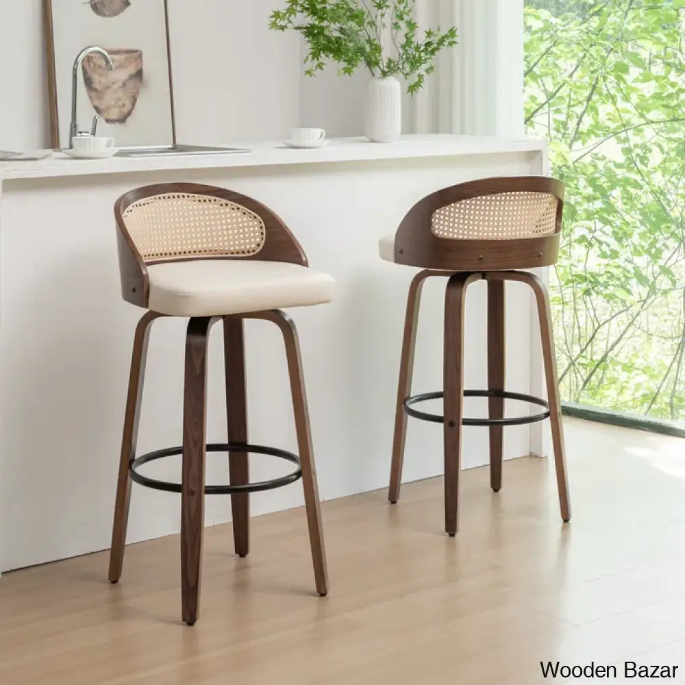 Leeanaz Swivel Faux Leather Counter & Bar Stools - Wooden Bazar Beige / 1 Piece Stool (30’’