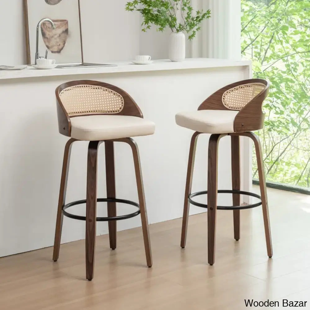 Leeanaz Swivel Faux Leather Counter & Bar Stools - Wooden Bazar Beige / 2 Piece Stool (30’’