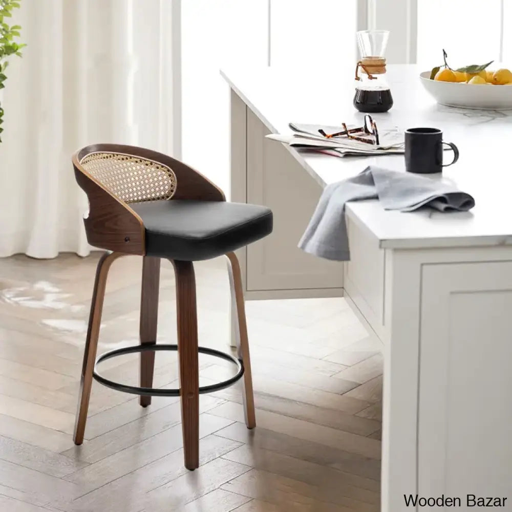 Leeanaz Swivel Faux Leather Counter & Bar Stools - Wooden Bazar Black / 1 Piece Stool (26’’