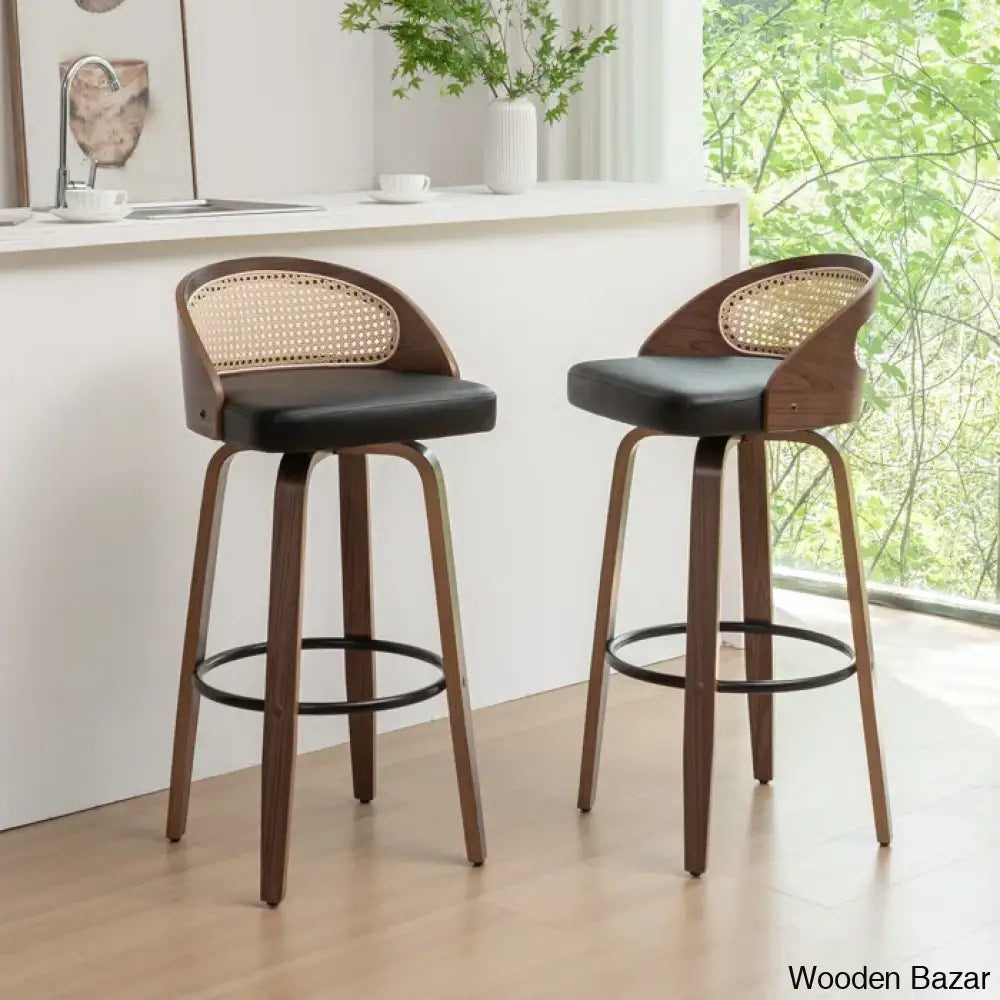 Leeanaz Swivel Faux Leather Counter & Bar Stools - Wooden Bazar Black / 1 Piece Stool (30’’