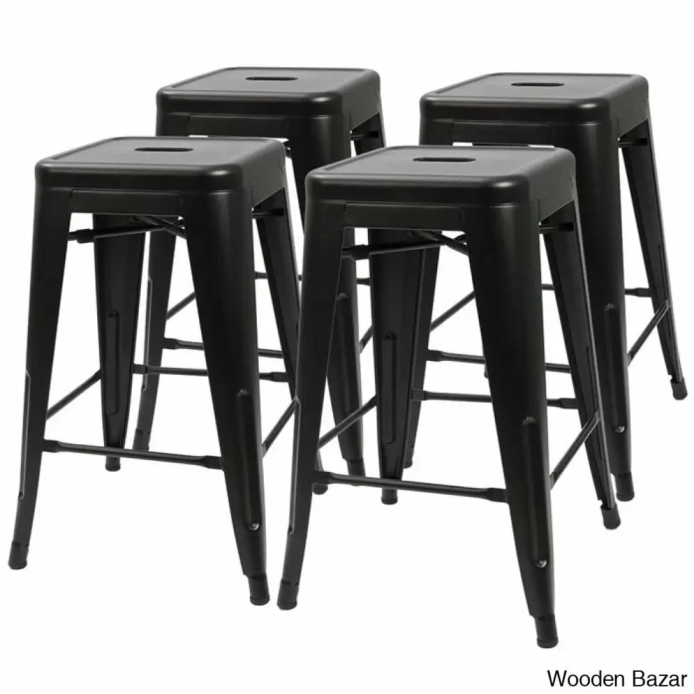 Lehmany 24’’ Counter And Bar Stool With Metal Frame (Set Of 4) Black / 4 Piece