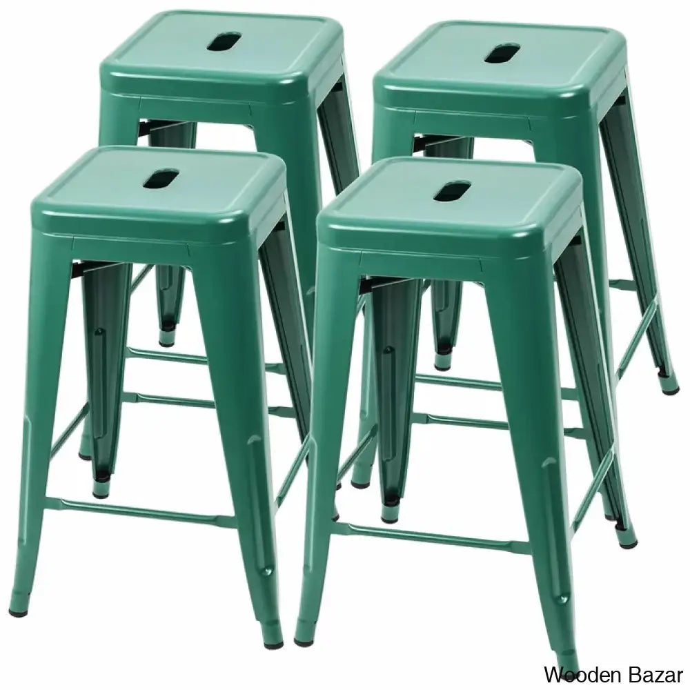 Lehmany 24’’ Counter And Bar Stool With Metal Frame (Set Of 4) Green / 4 Piece