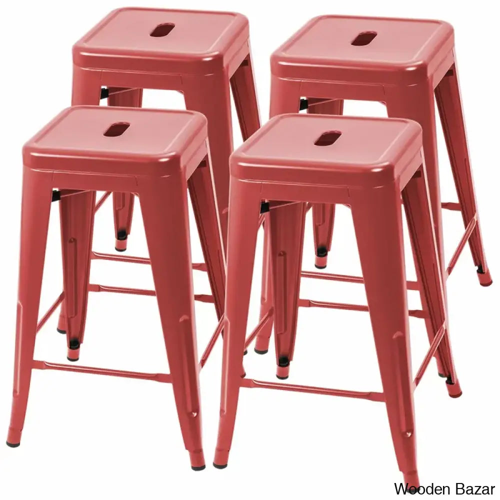 Lehmany 24’’ Counter And Bar Stool With Metal Frame (Set Of 4) Red / 4 Piece