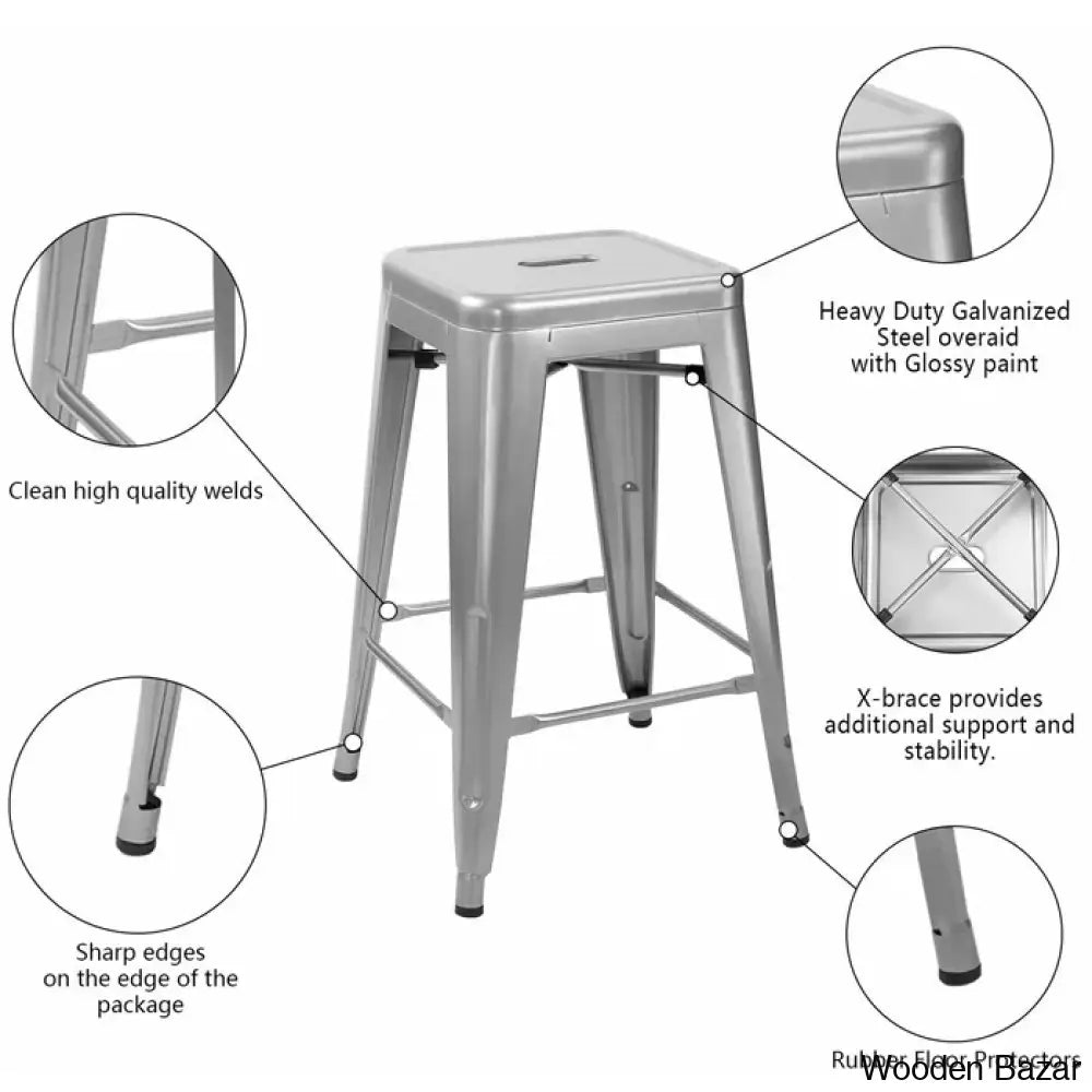 Lehmany 24’’ Counter And Bar Stool With Metal Frame (Set Of 4) Silver / 1 Piece