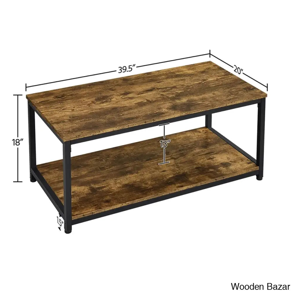 Lemmony Industrial Wood Coffee And Center Table With Open Storage Shelf For Living Room