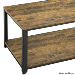 Lemmony Industrial Wood Coffee And Center Table With Open Storage Shelf For Living Room