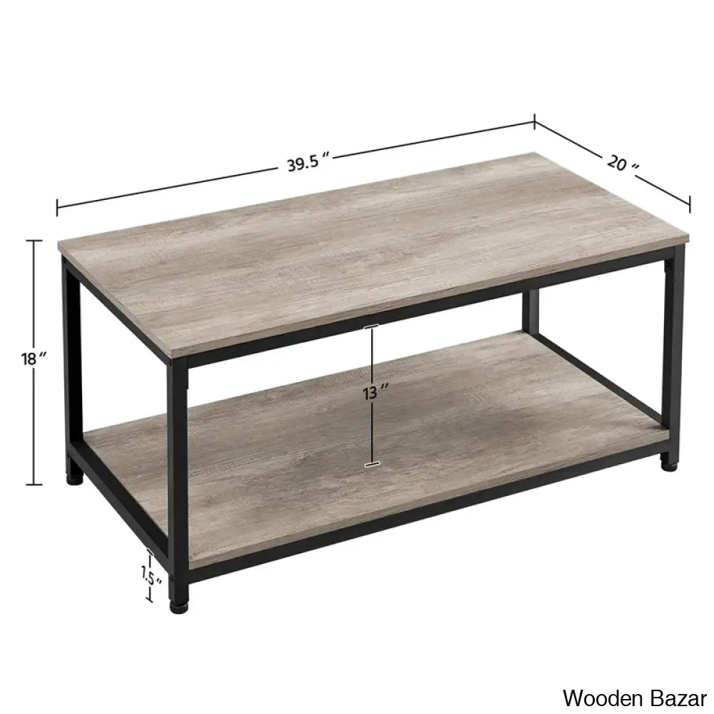 Lemmony Industrial Wood Coffee And Center Table With Open Storage Shelf For Living Room