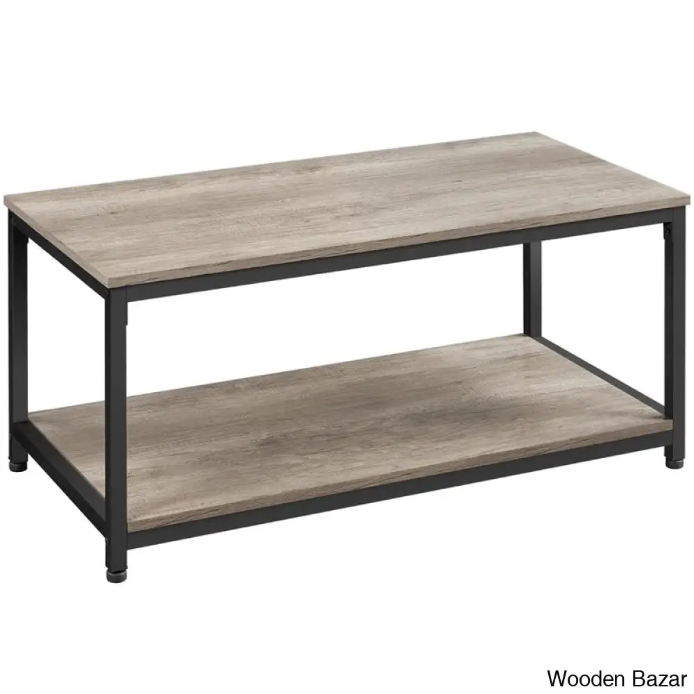 Lemmony Industrial Wood Coffee And Center Table With Open Storage Shelf For Living Room