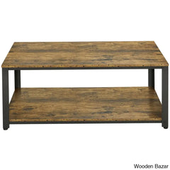 Lemmony Industrial Wood Coffee And Center Table With Open Storage Shelf For Living Room