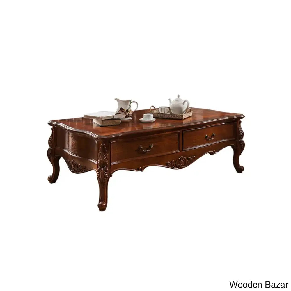 Les Solid Wood Carved Coffee And Center Table