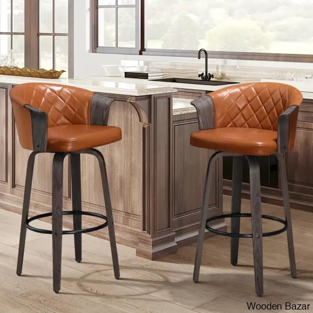 Leslia Tufted Pu Swivel Counter And Bar Stool (Set Of 2)