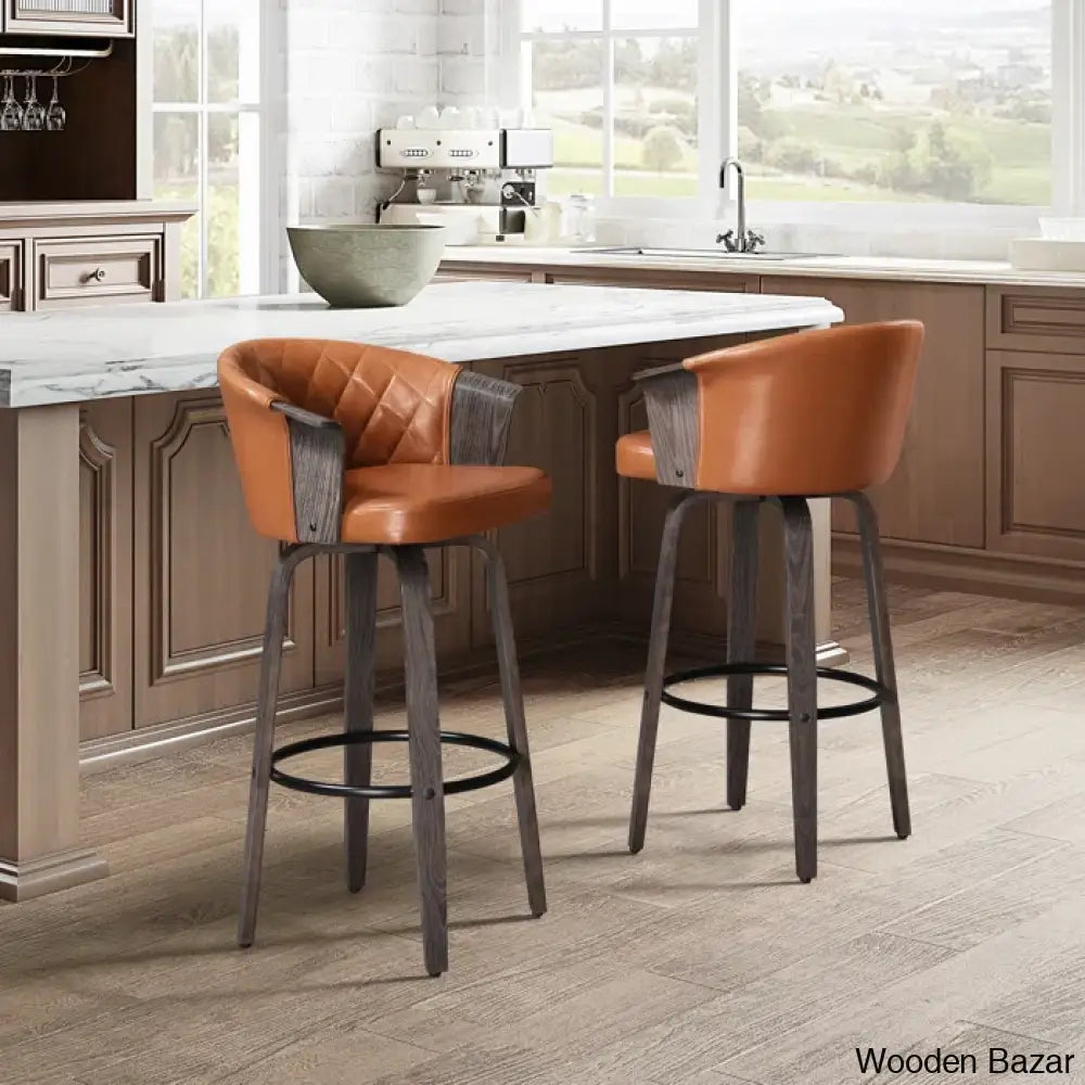 Leslia Tufted Pu Swivel Counter And Bar Stool (Set Of 2)