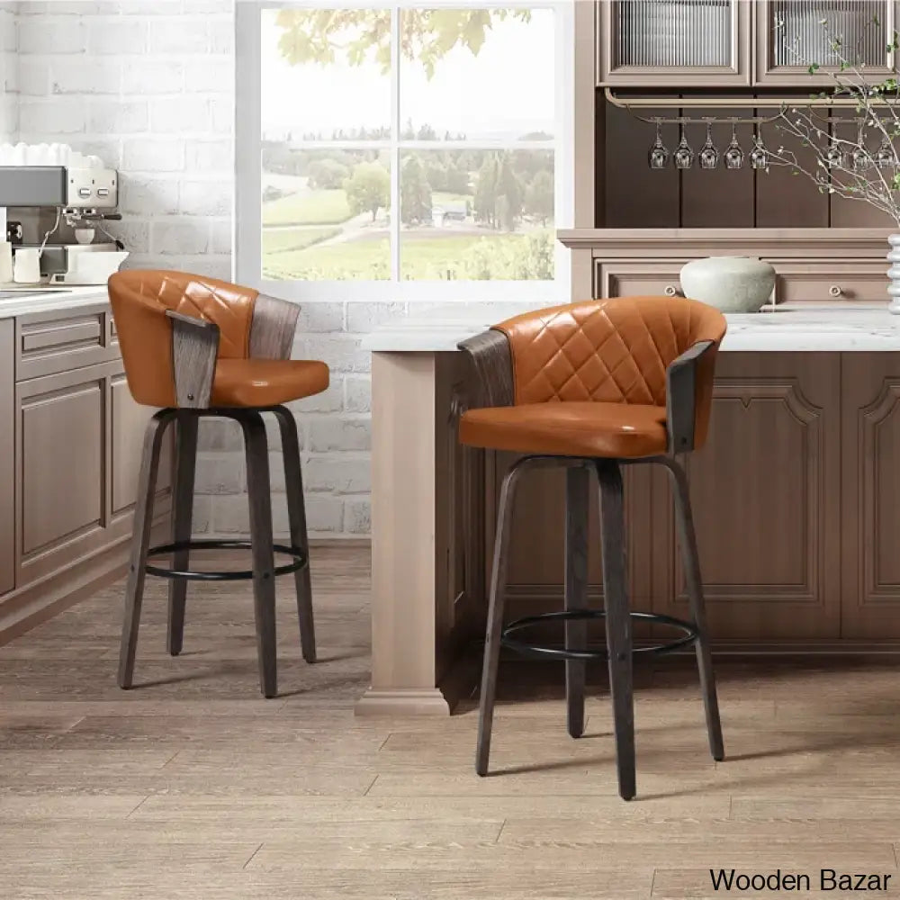 Leslia Tufted Pu Swivel Counter And Bar Stool (Set Of 2)