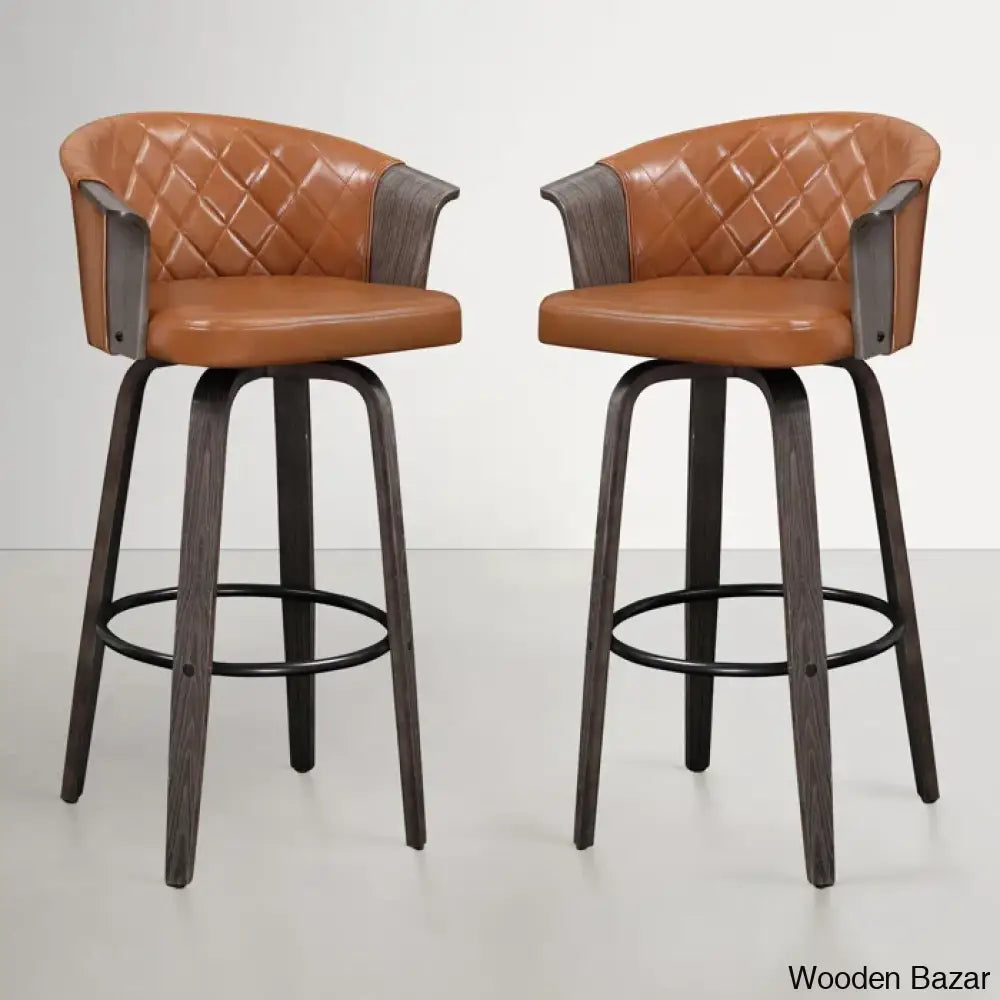 Leslia Tufted Pu Swivel Counter And Bar Stool (Set Of 2)