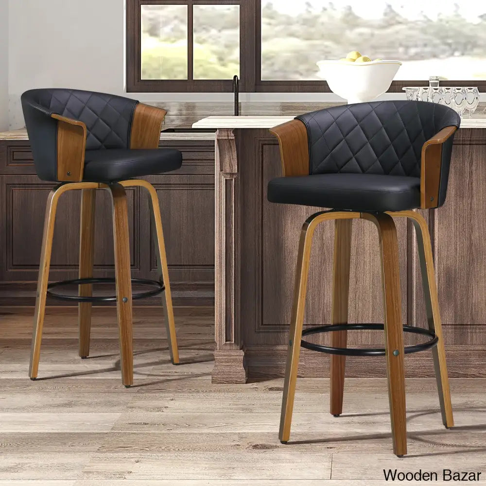 Leslia Tufted Pu Swivel Counter And Bar Stool (Set Of 2) Black