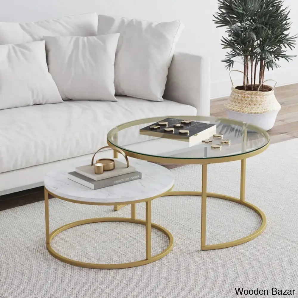 Letren Coffee And Center Table (Set Of 2) White/Gold