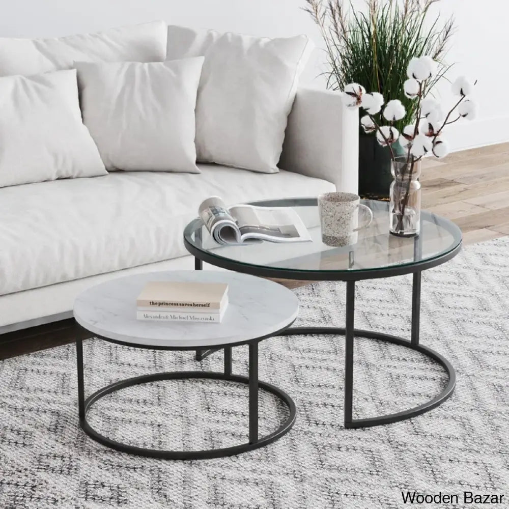 Letren Coffee And Center Table (Set Of 2) White/Gunmetal