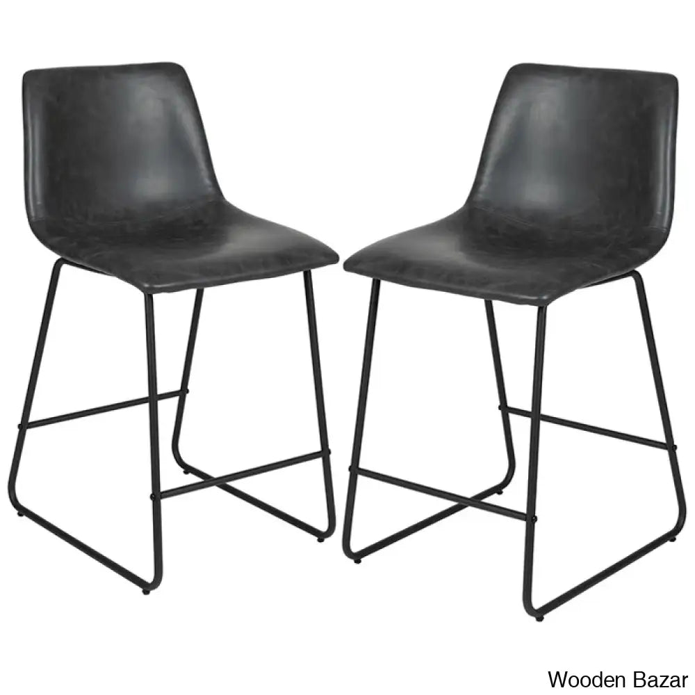 Liekelen Swivel Commercial Grade Leather Soft Upholstered Bar & Counter Stools (Set Of 2)