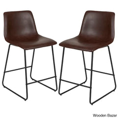 Liekelen Swivel Commercial Grade Leather Soft Upholstered Bar & Counter Stools (Set Of 2)