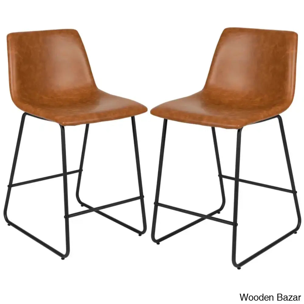 Liekelen Swivel Commercial Grade Leather Soft Upholstered Bar & Counter Stools (Set Of 2)