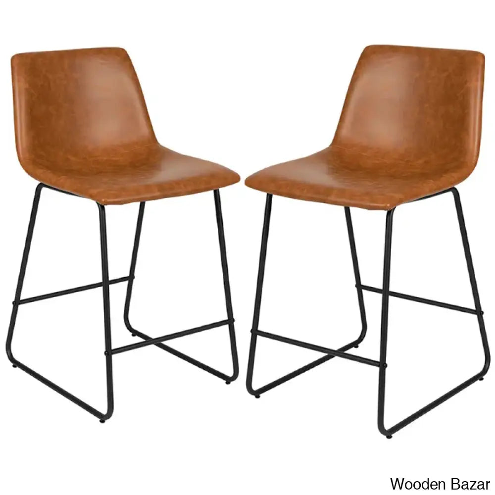 Liekelen Swivel Commercial Grade Leather Soft Upholstered Bar & Counter Stools (Set Of 2)