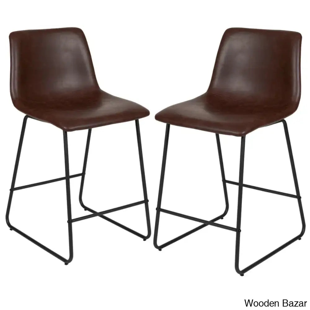 Liekelen Swivel Commercial Grade Leather Soft Upholstered Bar & Counter Stools (Set Of 2)