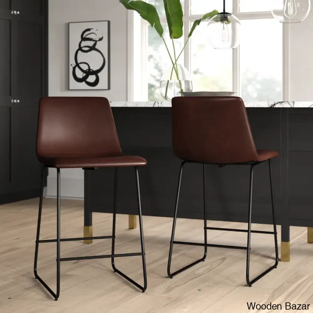 Liekelen Swivel Commercial Grade Leather Soft Upholstered Bar & Counter Stools (Set Of 2) Dark