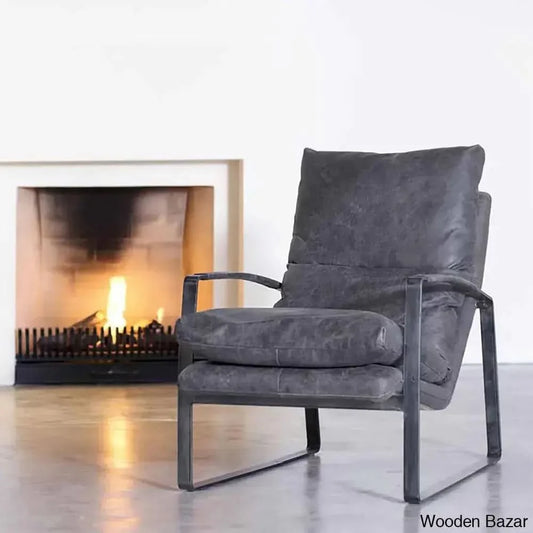 Lillian Lex Modern Single Seater Armchair With Metal Base - Wooden Bazar Grey