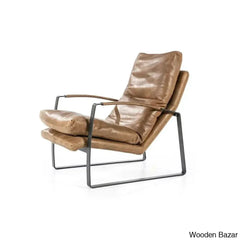 Lillian Lex Modern Single Seater Armchair With Metal Base - Wooden Bazar Light Brown