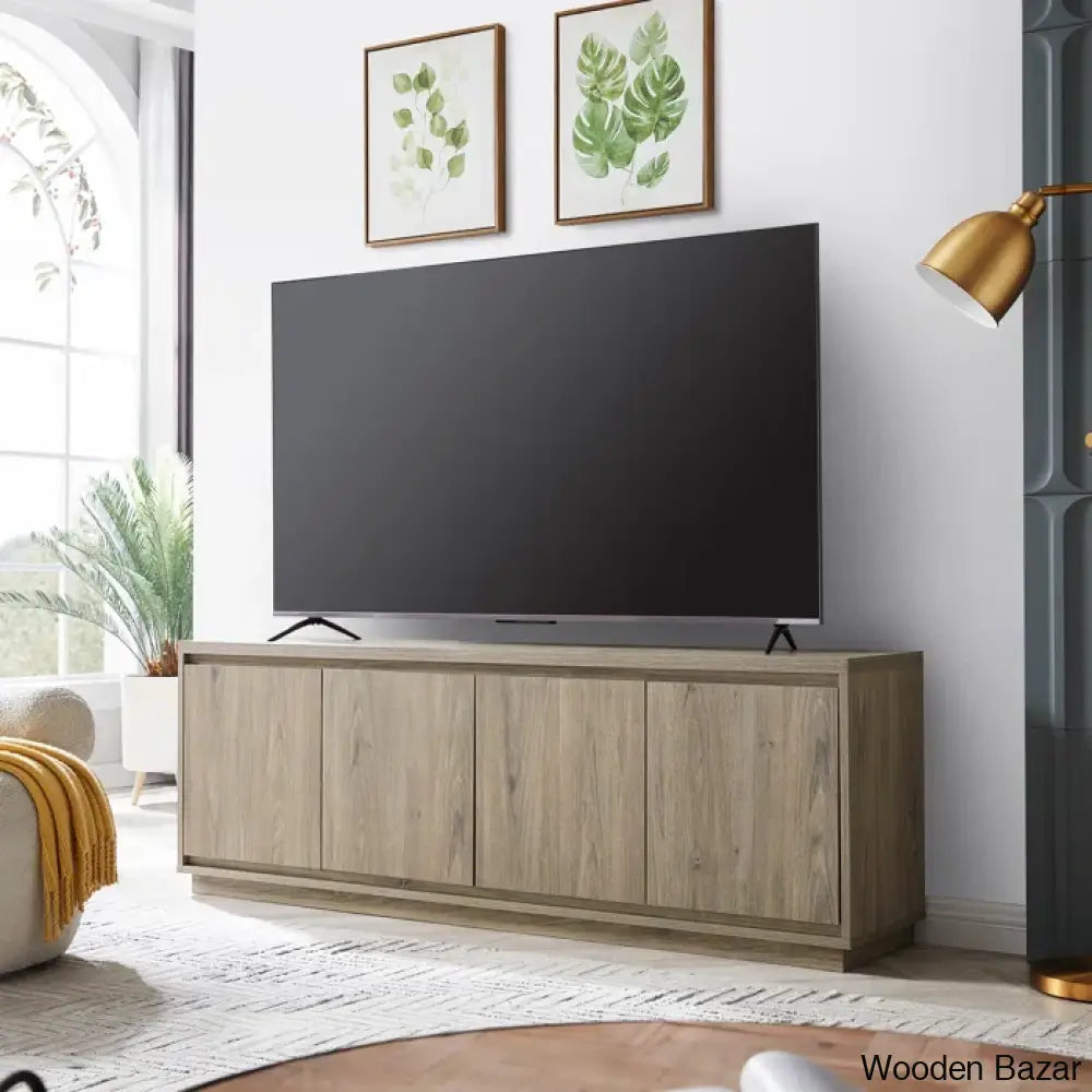 Linio Stylish Rattan Cabinet Media Console For Large Tv Set