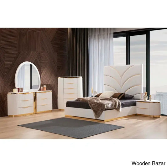 Linne Luxury 3 Piece Bedroom Set With Dressing Table Side - Wooden Bazar