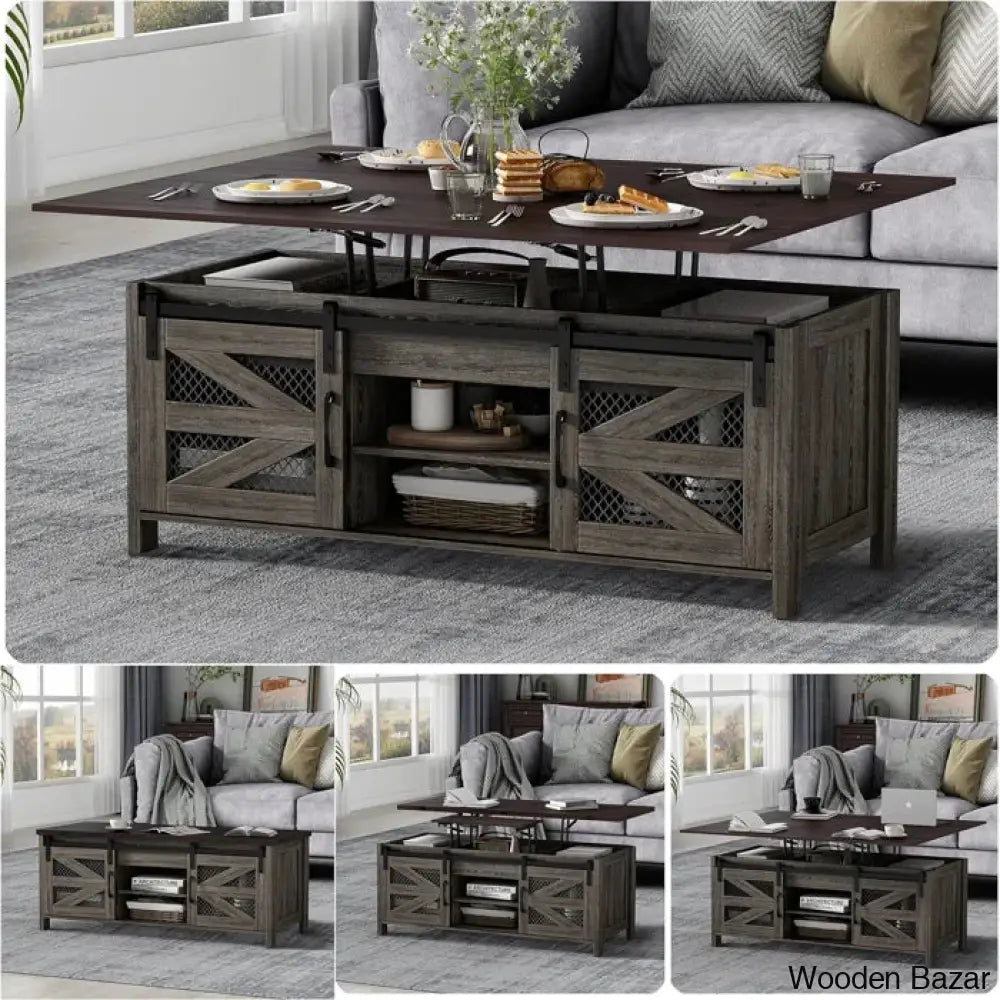 Linore 47.2’’ Lift Top Coffee And Center Table 4 In 1 Farmhouse Tables For Dining Room Living