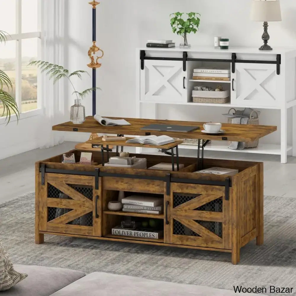 Linore 47.2’’ Lift Top Coffee And Center Table 4 In 1 Farmhouse Tables For Dining Room Living