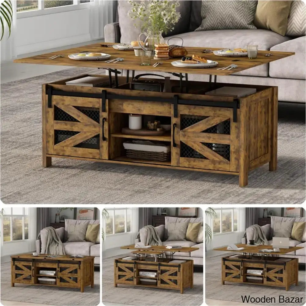 Linore 47.2’’ Lift Top Coffee And Center Table 4 In 1 Farmhouse Tables For Dining Room Living