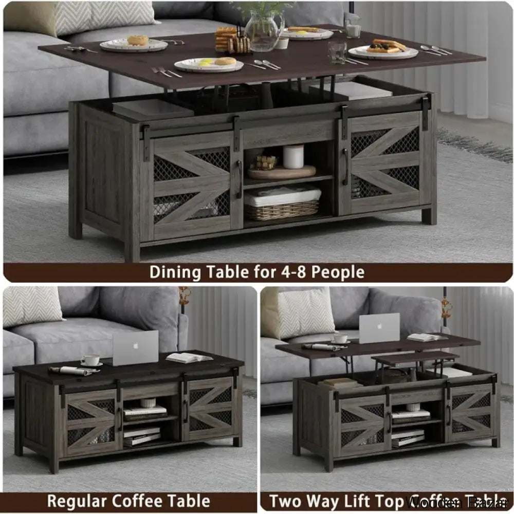 Linore 47.2’’ Lift Top Coffee And Center Table 4 In 1 Farmhouse Tables For Dining Room Living