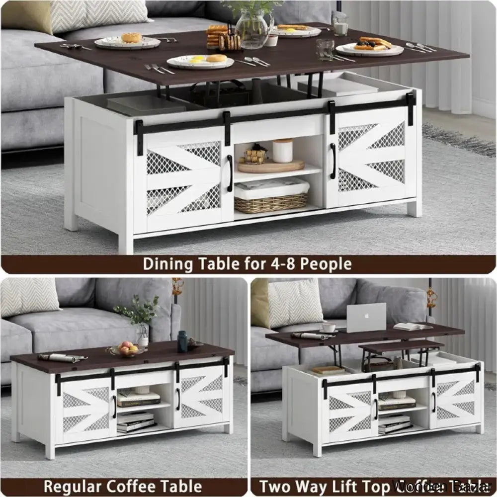 Linore 47.2’’ Lift Top Coffee And Center Table 4 In 1 Farmhouse Tables For Dining Room Living