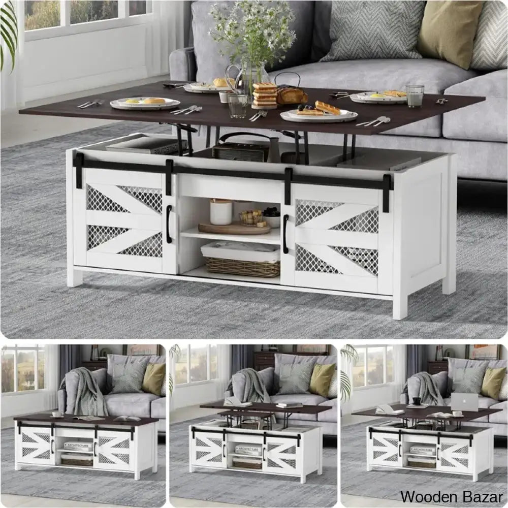 Linore 47.2’’ Lift Top Coffee And Center Table 4 In 1 Farmhouse Tables For Dining Room Living