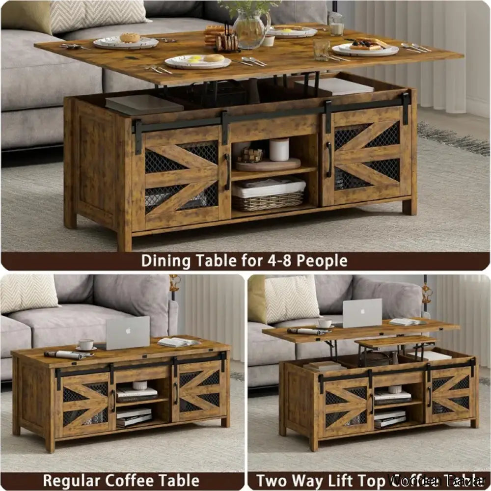 Linore 47.2’’ Lift Top Coffee And Center Table 4 In 1 Farmhouse Tables For Dining Room Living