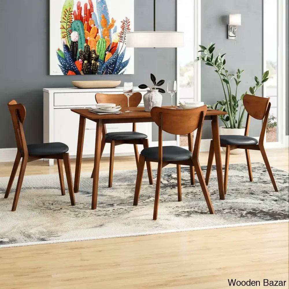 Locon Stylish Wooden 4 Seater Dining Table Set - Bazar