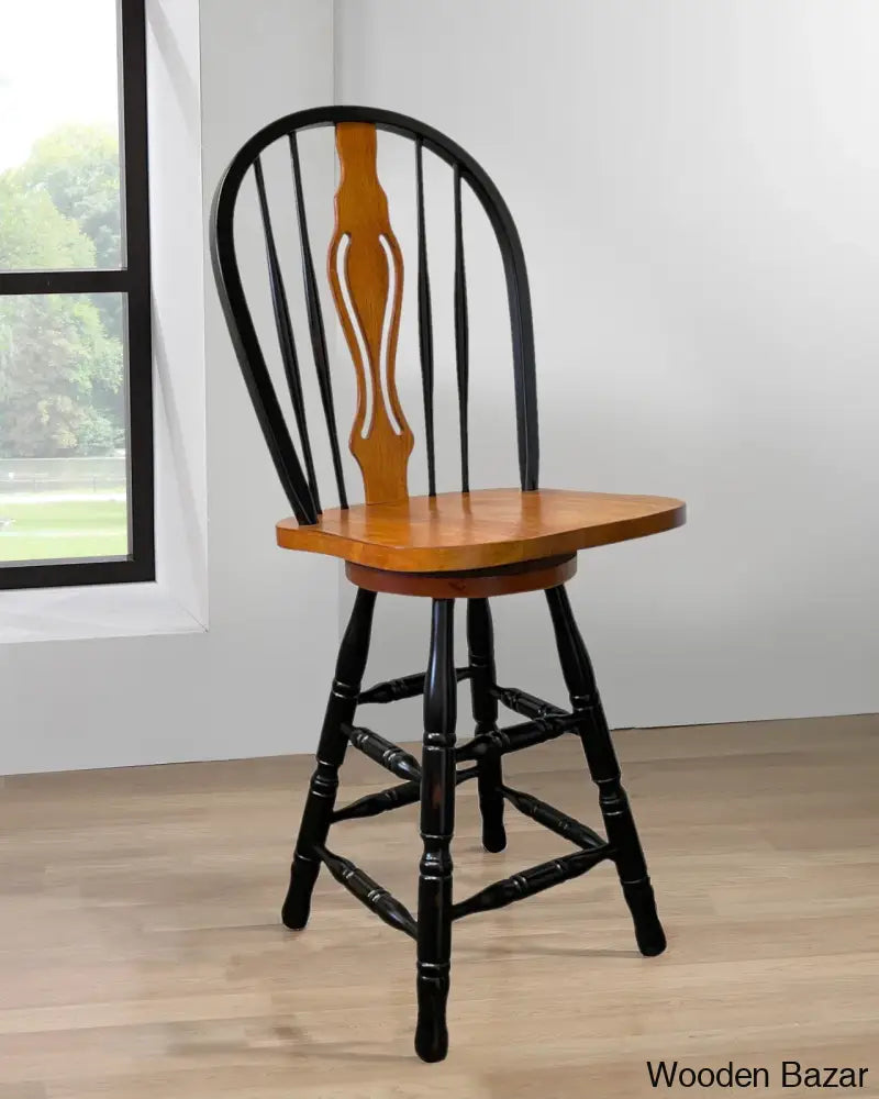 Lodak Swivel Solid Wood 24’’ Counter And Bar Stool Antique Black / Cherry