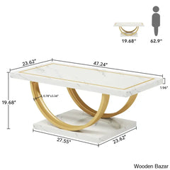 Lokeshc White And Gold Low Coffee Center Table Modern Rectangle