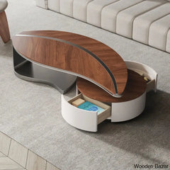 Lorrindan Innovative Leaf-Shape Design Coffee And Center Table With Oval Main Body