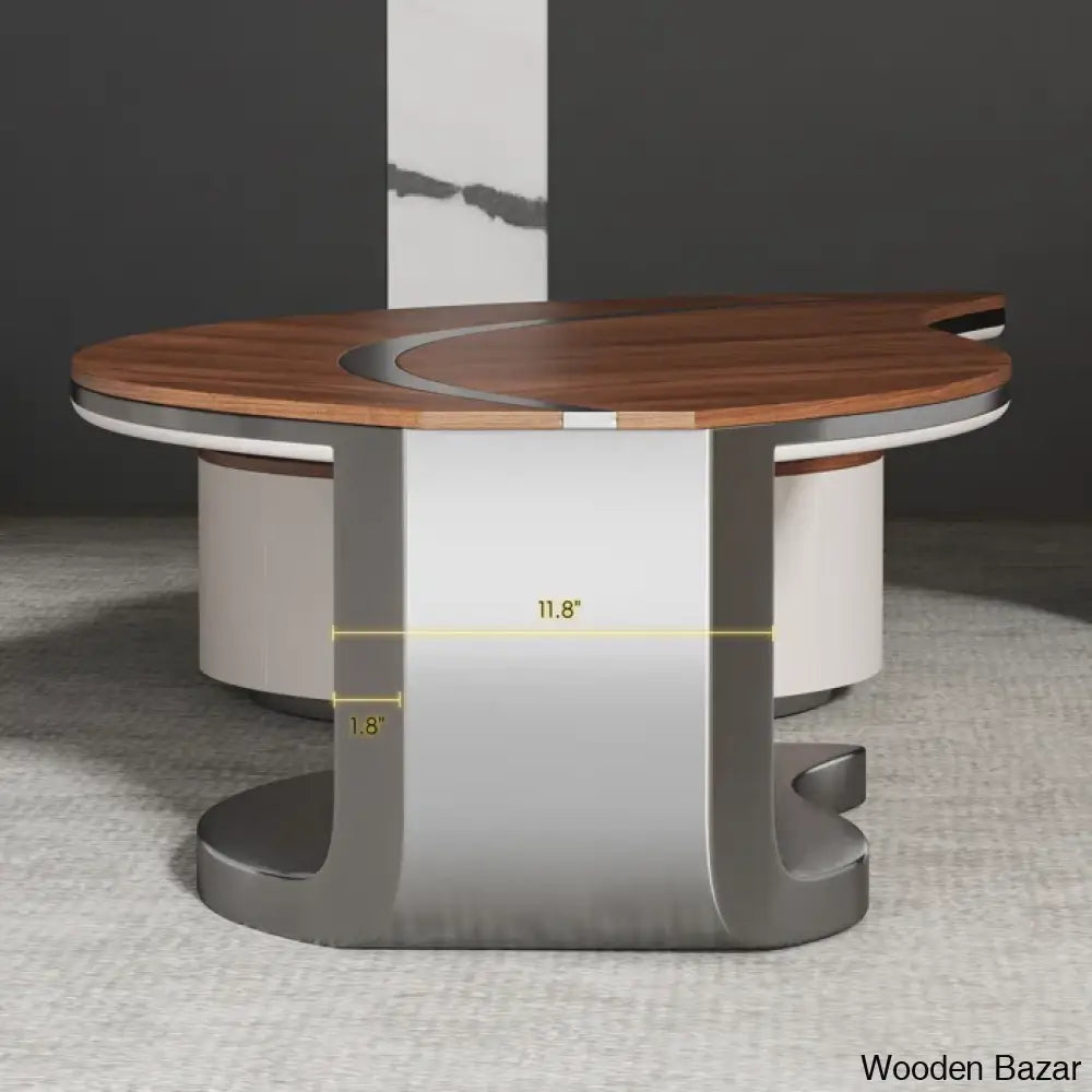 Lorrindan Innovative Leaf-Shape Design Coffee And Center Table With Oval Main Body