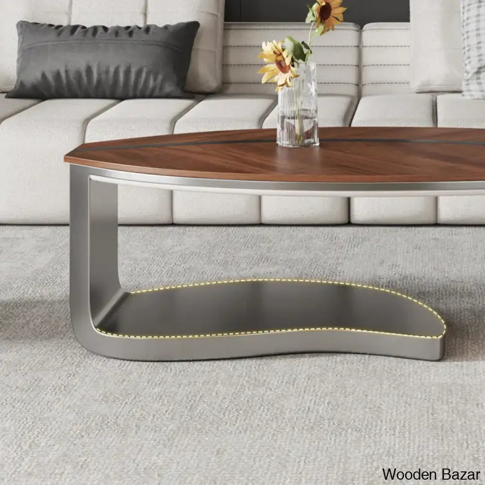 Lorrindan Innovative Leaf-Shape Design Coffee And Center Table With Oval Main Body