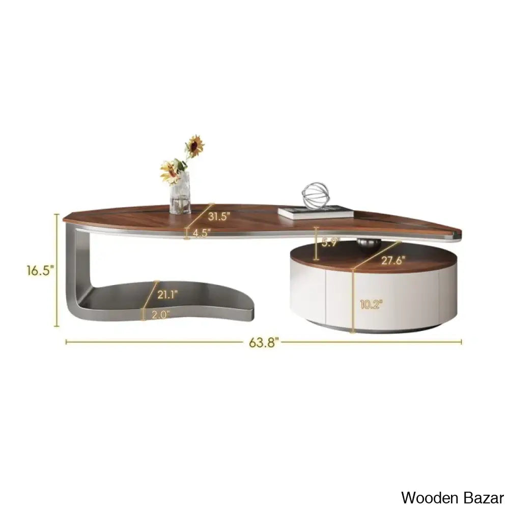 Lorrindan Innovative Leaf-Shape Design Coffee And Center Table With Oval Main Body