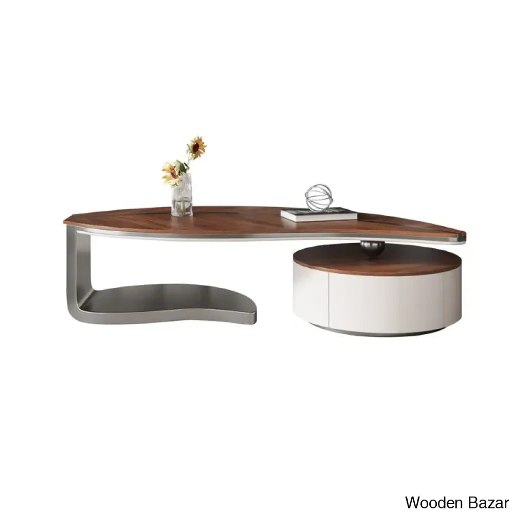 Lorrindan Innovative Leaf-Shape Design Coffee And Center Table With Oval Main Body