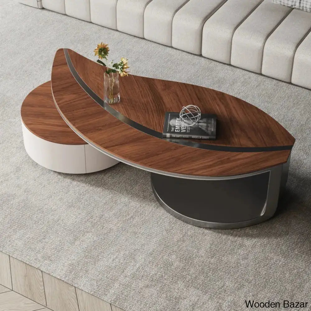 Lorrindan Innovative Leaf-Shape Design Coffee And Center Table With Oval Main Body