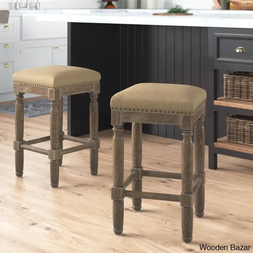 Lossetto Swivel Nailhead Counter & Bar Stool (Set Of 2) Sand / (26’’ Seat Height)